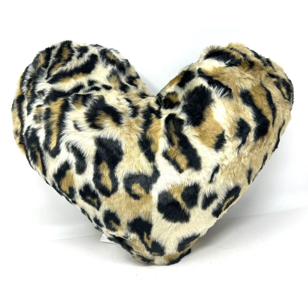 MAGASCHONI HOME Leopard Heart Shape Faux Fur Pillow 17x17” Cheetah Animal Print